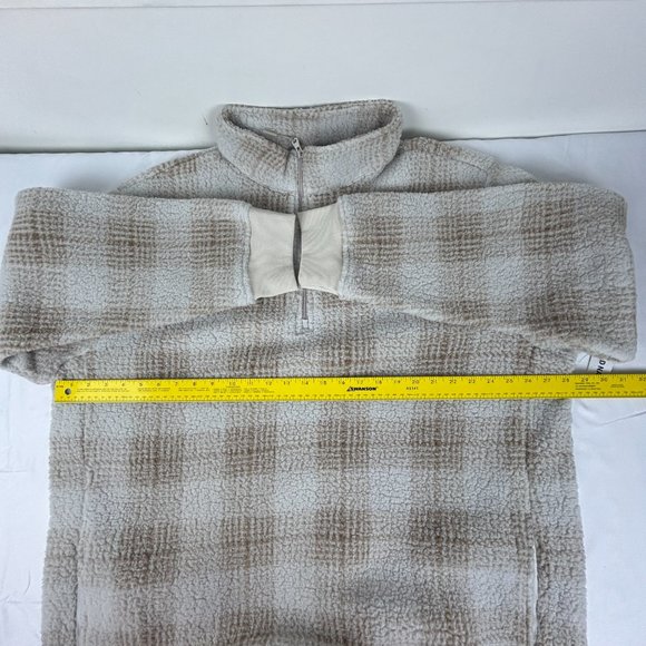 Old Navy Sweatshirt Mens 3XL 1/4 Zip Pullover Beige Sherpa Plaid Fleece - Picture 7 of 16